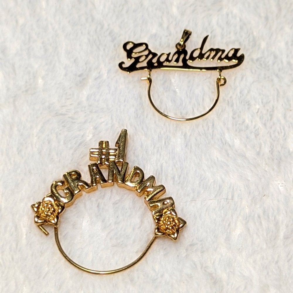 Vintage Gold Filled Necklace Charm Holders #1 Grandma - Qty 2